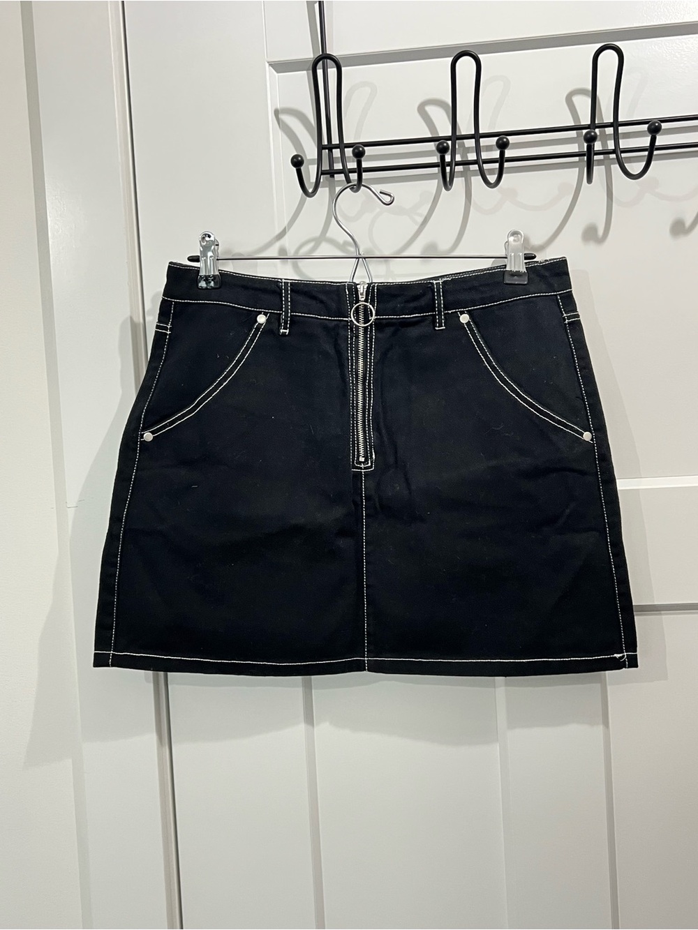 Empyre Black A-Line Mini Skirt with White Contrast Stitching